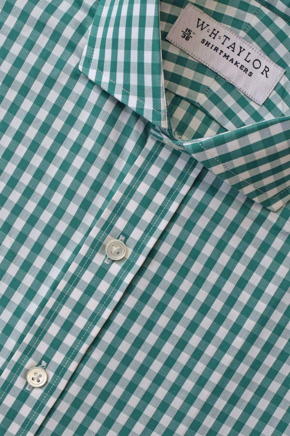 W.H Taylor shirtmakers Forest Green Gingham Check Poplin Bespoke Shirt