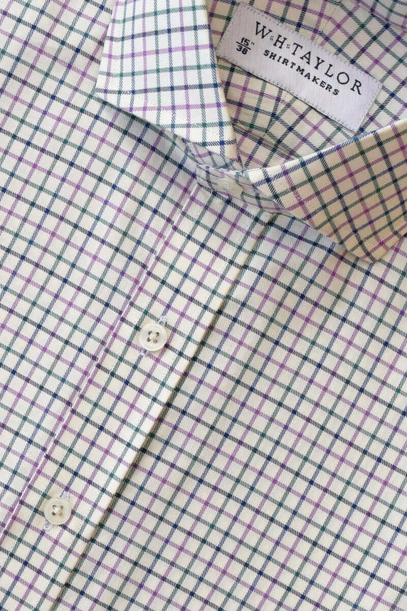 W.H Taylor shirtmakers Navy, Green & Lilac Graph Check Twill Bespoke Shirt