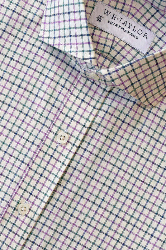 Navy, Green & Lilac Graph Check Twill Ladies Bespoke Shirt - whtshirtmakers.com