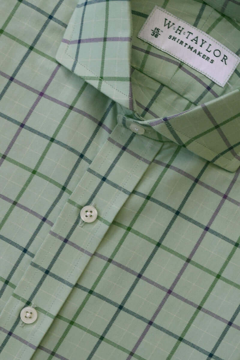 Green, Navy & Plum Plaid Check Twill Men's Bespoke Shirt - whtshirtmakers.com