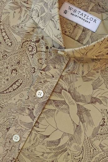 W.H Taylor shirtmakers Large Floral and Paisley Khaki Poplin Bespoke Shirt