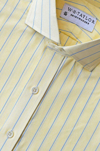 W.H Taylor shirtmakers Lemon Blue Pencil Striped Poplin Bespoke Shirt
