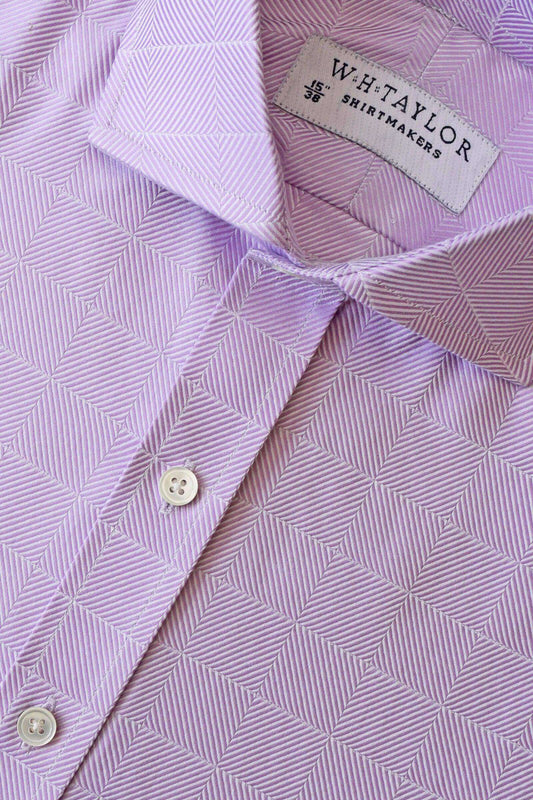 Lilac Block Herringbone Stripe Men's Bespoke Shirt - whtshirtmakers.com