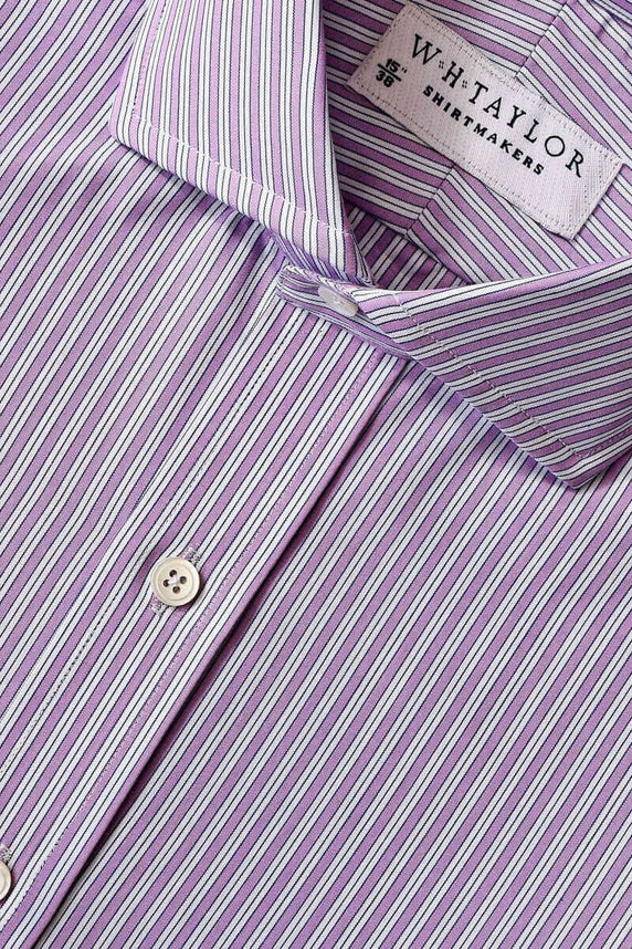 W.H Taylor shirtmakers Lilac Shadow Hairline Stripe Poplin Bespoke Shirt