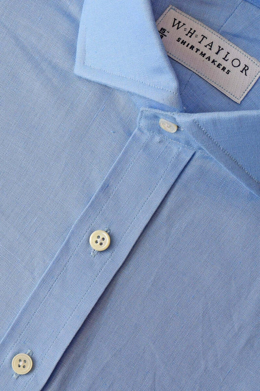 Plain Blue Linen Men's Bespoke Shirt - whtshirtmakers.com
