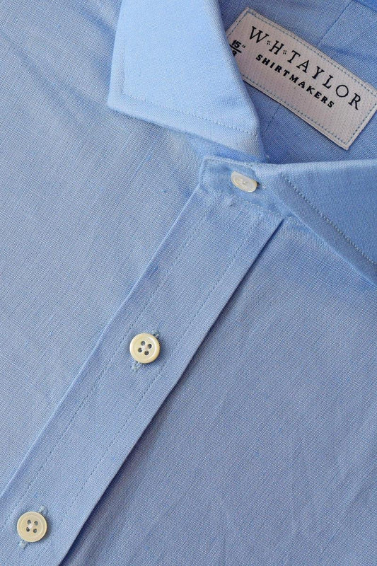 Plain Sky Blue Linen Ladies Bespoke Shirt - whtshirtmakers.com