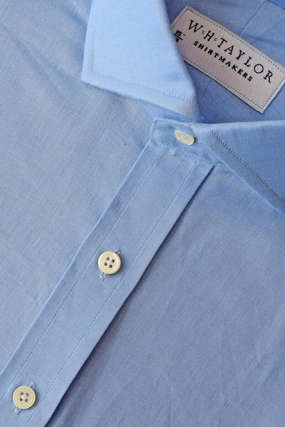 W.H Taylor shirtmakers Plain Blue Linen Bespoke Shirt