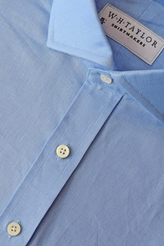 Plain Blue Linen Ladies Bespoke Shirt - whtshirtmakers.com