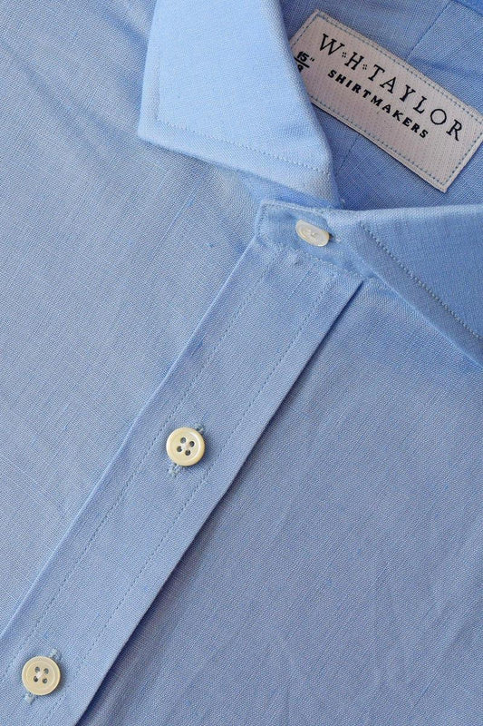 Plain Sky Blue Linen Men's Bespoke Shirt - whtshirtmakers.com