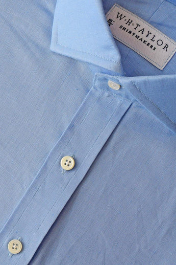 W.H Taylor shirtmakers Plain Sky Blue Linen Bespoke Shirt