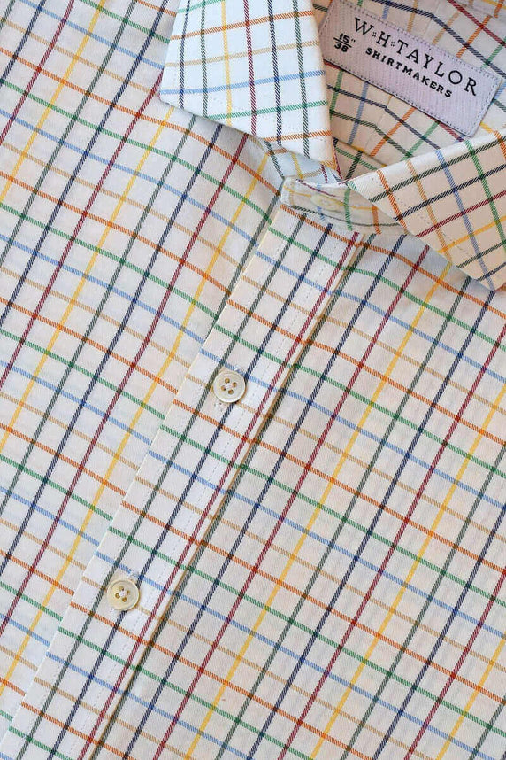 W.H Taylor shirtmakers Bright Multi-Coloured Check Twill Bespoke Shirt