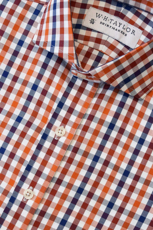 Navy, Red & Orange Plaid Check Men's Bespoke Shirt - whtshirtmakers.com