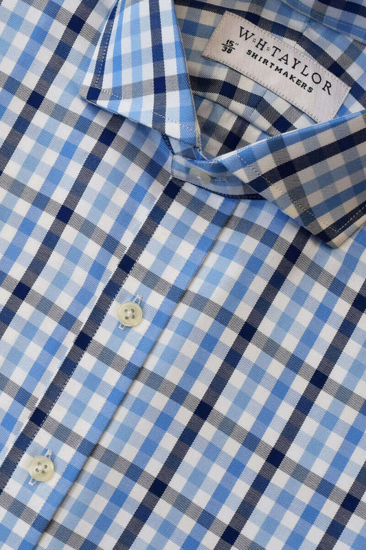 Triple Blue Plaid Check Oxford Men's Bespoke Shirt - whtshirtmakers.com