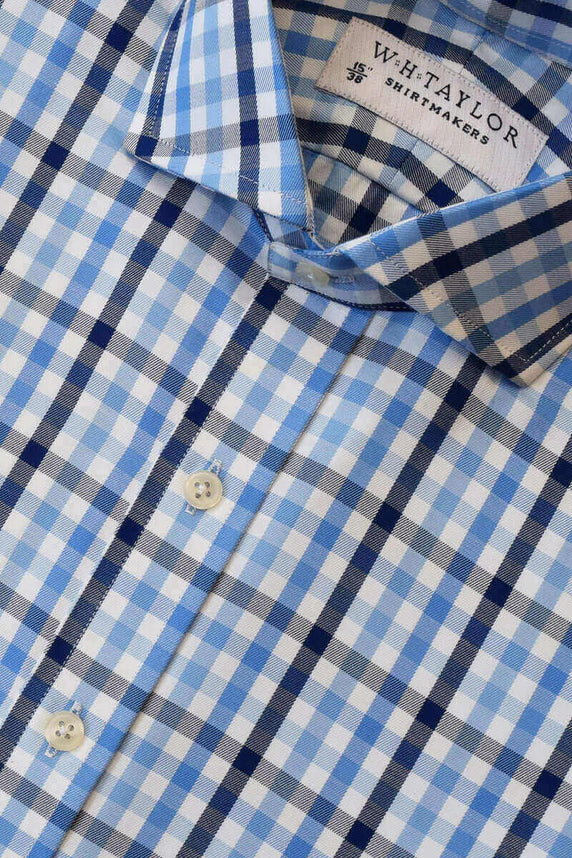 W.H Taylor shirtmakers Triple Blue Plaid Check Oxford Bespoke Shirt