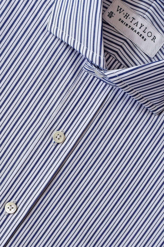 W.H Taylor shirtmakers Navy & Black Stripe Poplin Bespoke Shirt
