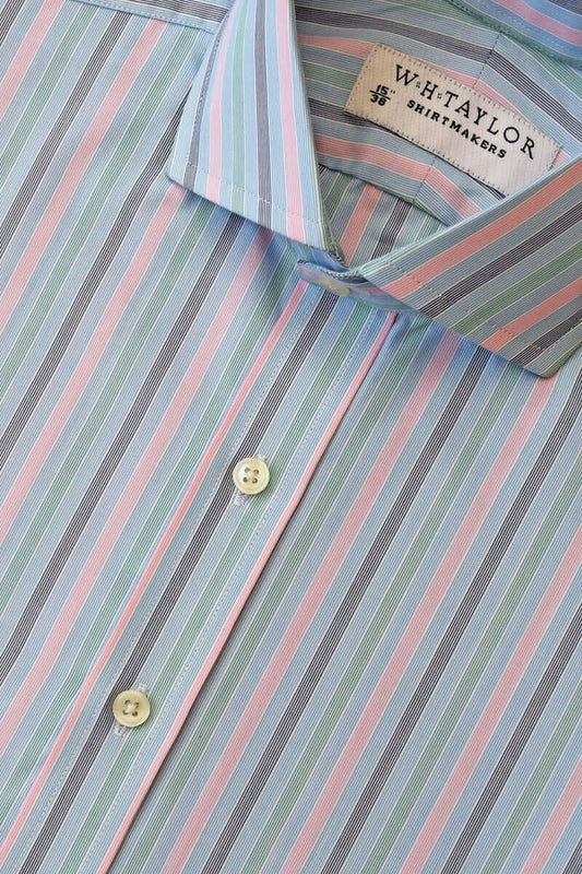 Blue, Navy, Pink & Green Bulk Hairline Stripe Poplin Bespoke Shirt - whtshirtmakers.com
