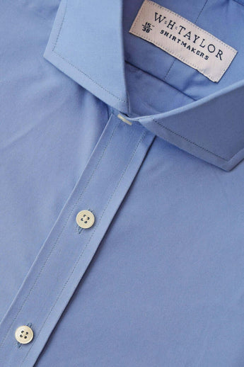 W.H Taylor shirtmakers Plain Pacific Blue Poplin Bespoke Shirt