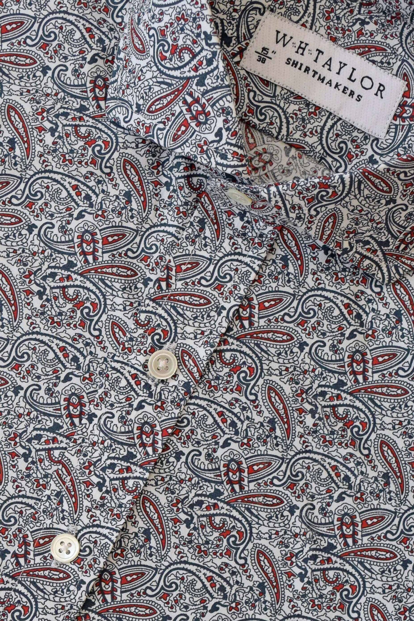 Red and Black Organic Paisley Ladies Bespoke Shirt - whtshirtmakers.com