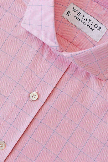 W.H Taylor shirtmakers Pink & Blue Prince of Wales Check Poplin Bespoke Shirt