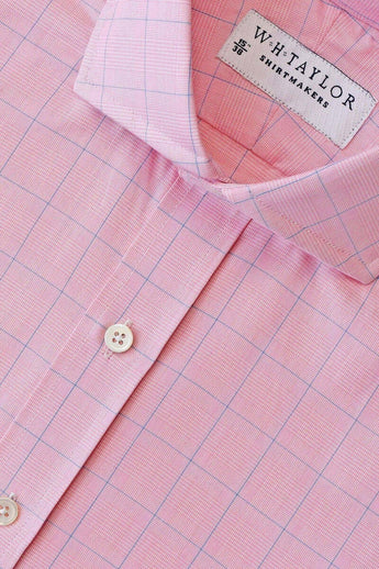 W.H Taylor shirtmakers Pink & Blue Prince of Wales Check Poplin Bespoke Shirt