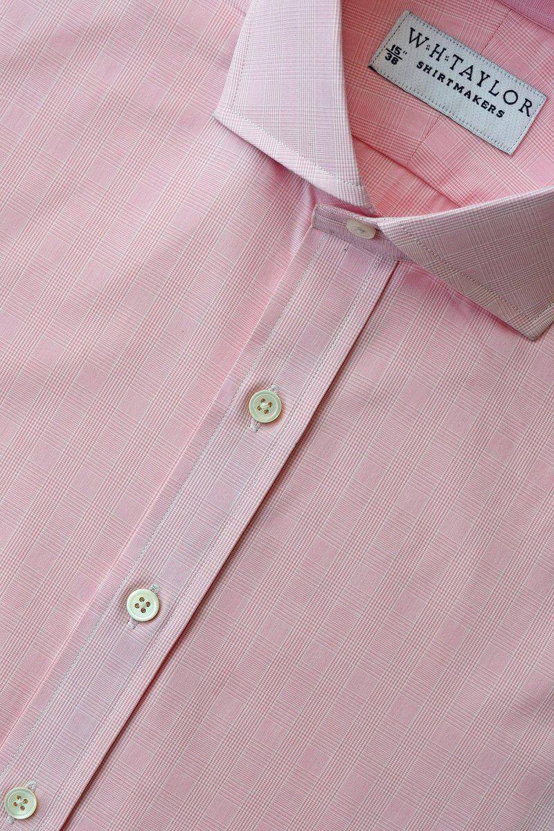 Pink Mini Prince of Wales Check Poplin Men's Bespoke Shirt - whtshirtmakers.com