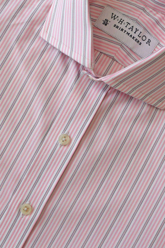 W.H Taylor shirtmakers Tripe Pink & Navy Stripe Poplin Bespoke Shirt
