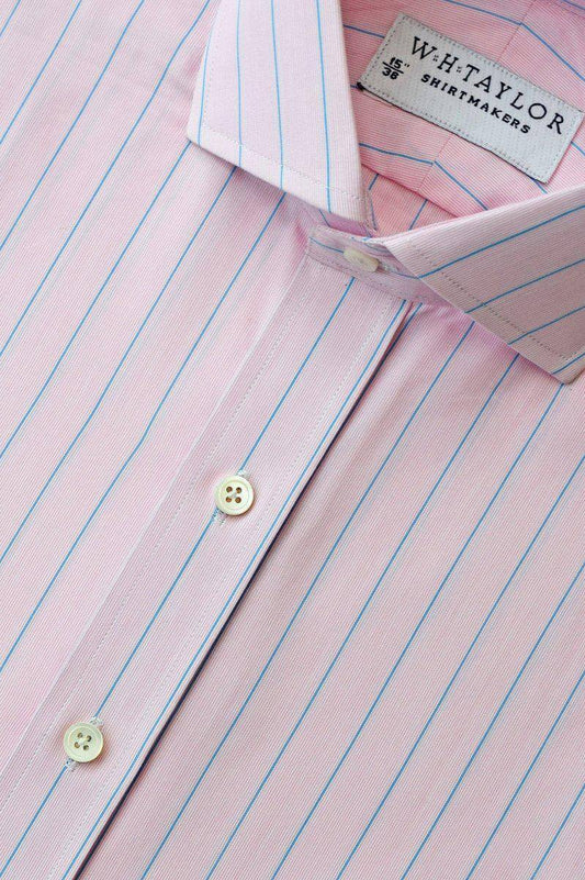 Pink Blue Pencil Striped Poplin Bespoke Shirt - whtshirtmakers.com