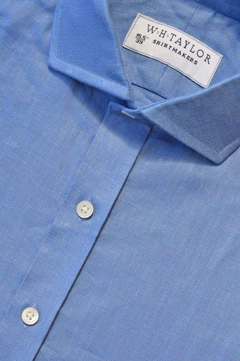 W.H Taylor shirtmakers Plain Royal Blue Linen Bespoke Shirt