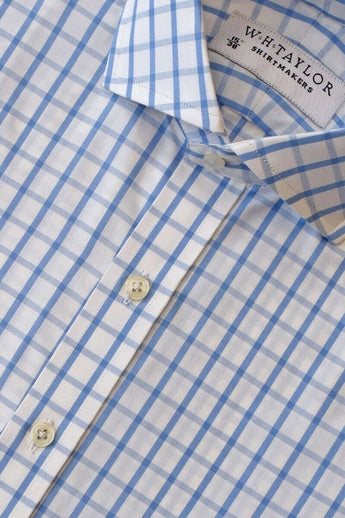 W.H Taylor shirtmakers Sky Windowpane Check Poplin Bespoke Shirt