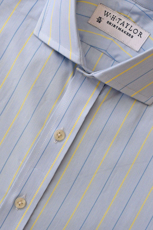 Sky Navy & Yellow Pinstripe Poplin Men's Bespoke Shirt - whtshirtmakers.com