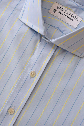 W.H Taylor shirtmakers Sky Navy & Yellow Pinstripe Poplin Bespoke Shirt