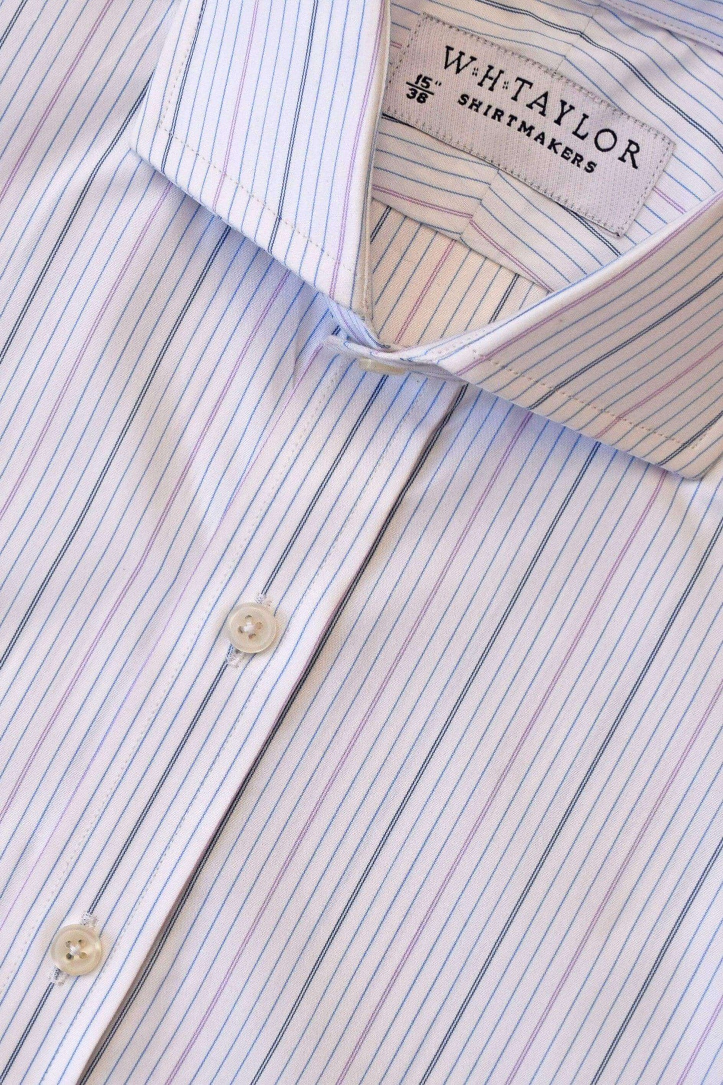 Triple Blue & Lilac Hairline Stripe Poplin Men's Bespoke Shirt - whtshirtmakers.com