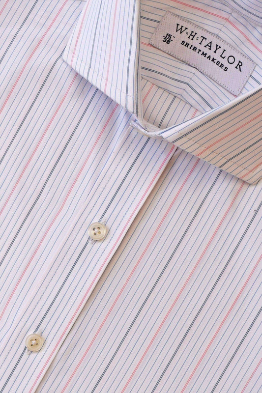 Triple Blue & Pink Hairline Stripe Poplin Bespoke Shirt - whtshirtmakers.com