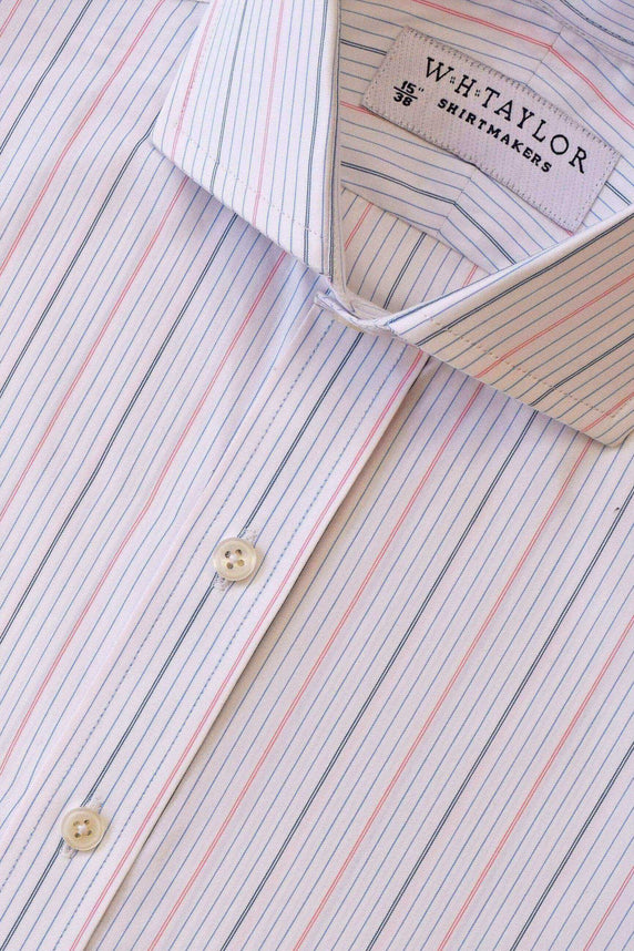 W.H Taylor shirtmakers Triple Blue & Pink Hairline Stripe Poplin Bespoke Shirt