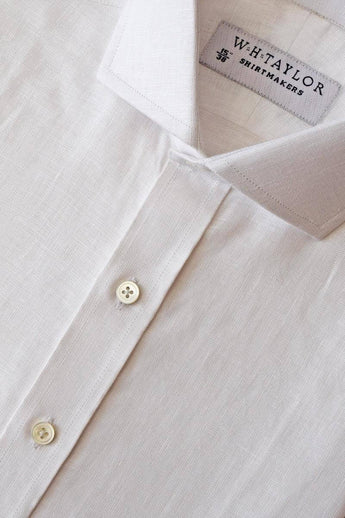 W.H Taylor shirtmakers Plain White Linen Bespoke Shirt