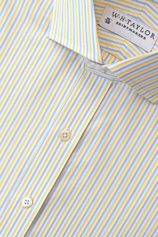 Blue Yellow Alternative Striped Poplin Men's Bespoke Shirt - whtshirtmakers.com