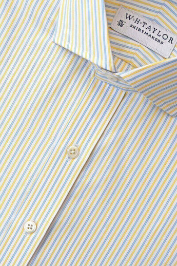 W.H Taylor shirtmakers Blue Yellow Alternative Striped Poplin Bespoke Shirt
