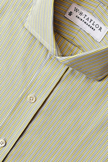 W.H Taylor shirtmakers Yellow Shadow Hairline Stripe Poplin Bespoke Shirt