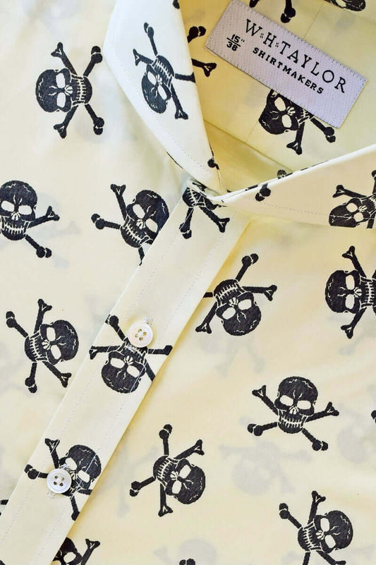 Skull and Crossbone Yellow Poplin Men's Bespoke Shirt - whtshirtmakers.com