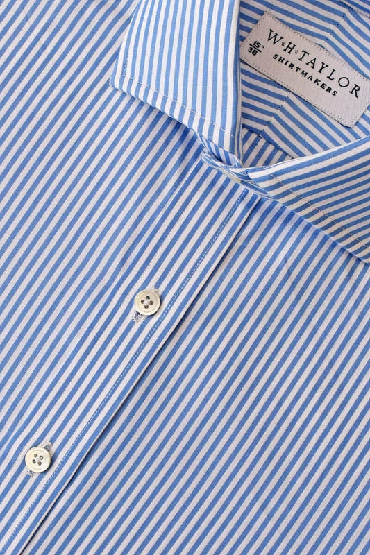 Blue Bengal Stripe Poplin Men's Bespoke Shirt - whtshirtmakers.com