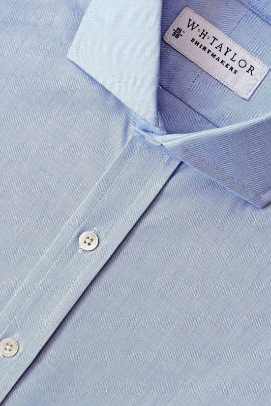 Plain Blue End On End Men's Bespoke Shirt - whtshirtmakers.com