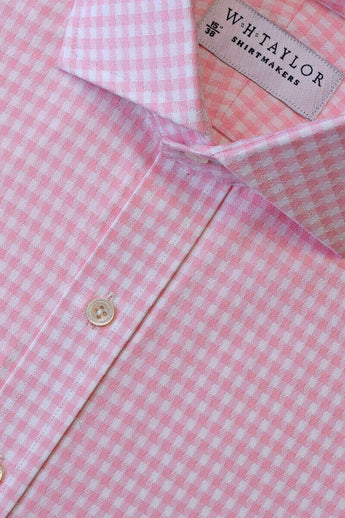 W.H Taylor shirtmakers Pink Houndstooth Check Bespoke Shirt