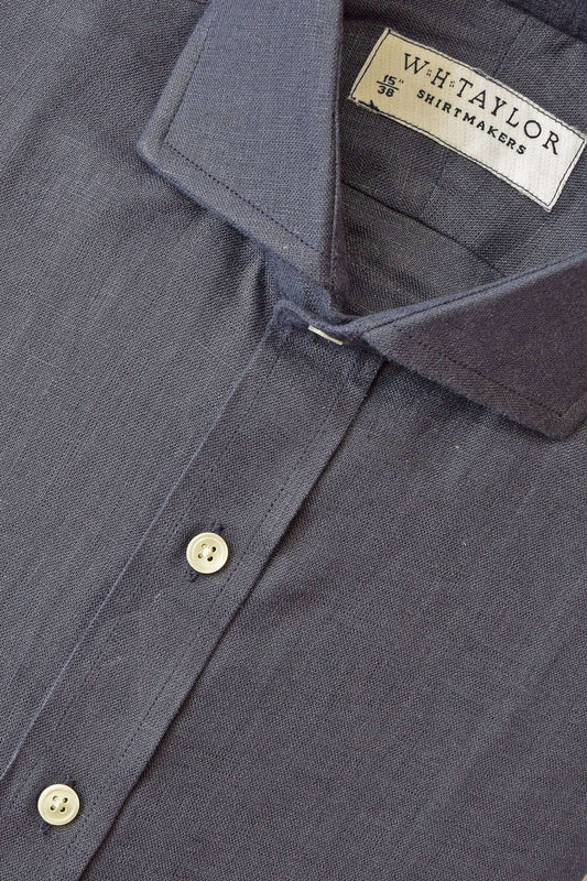 Plain Midnight Blue Linen Men's Bespoke Shirt - whtshirtmakers.com