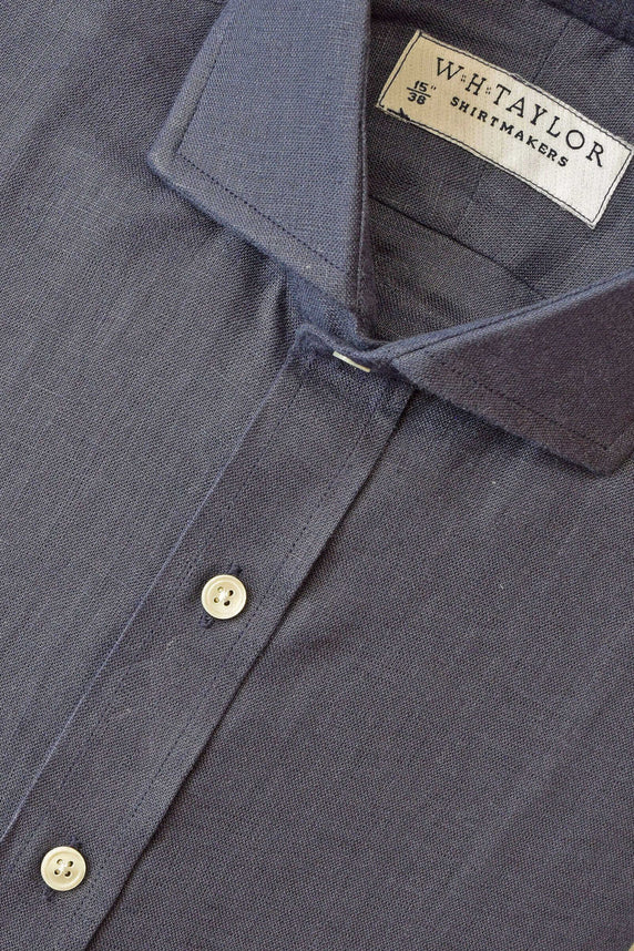 W.H Taylor shirtmakers Plain Midnight Blue Linen Bespoke Shirt