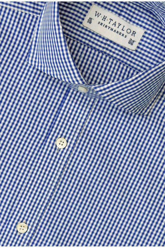 W.H Taylor shirtmakers Navy Small Gingham Check 140's Superfine Poplin Bespoke Shirt