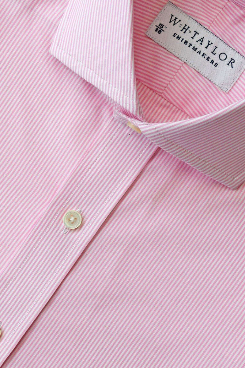 W.H Taylor shirtmakers Pink Narrow Bengal Stripe 140's Superfine Bespoke Shirt