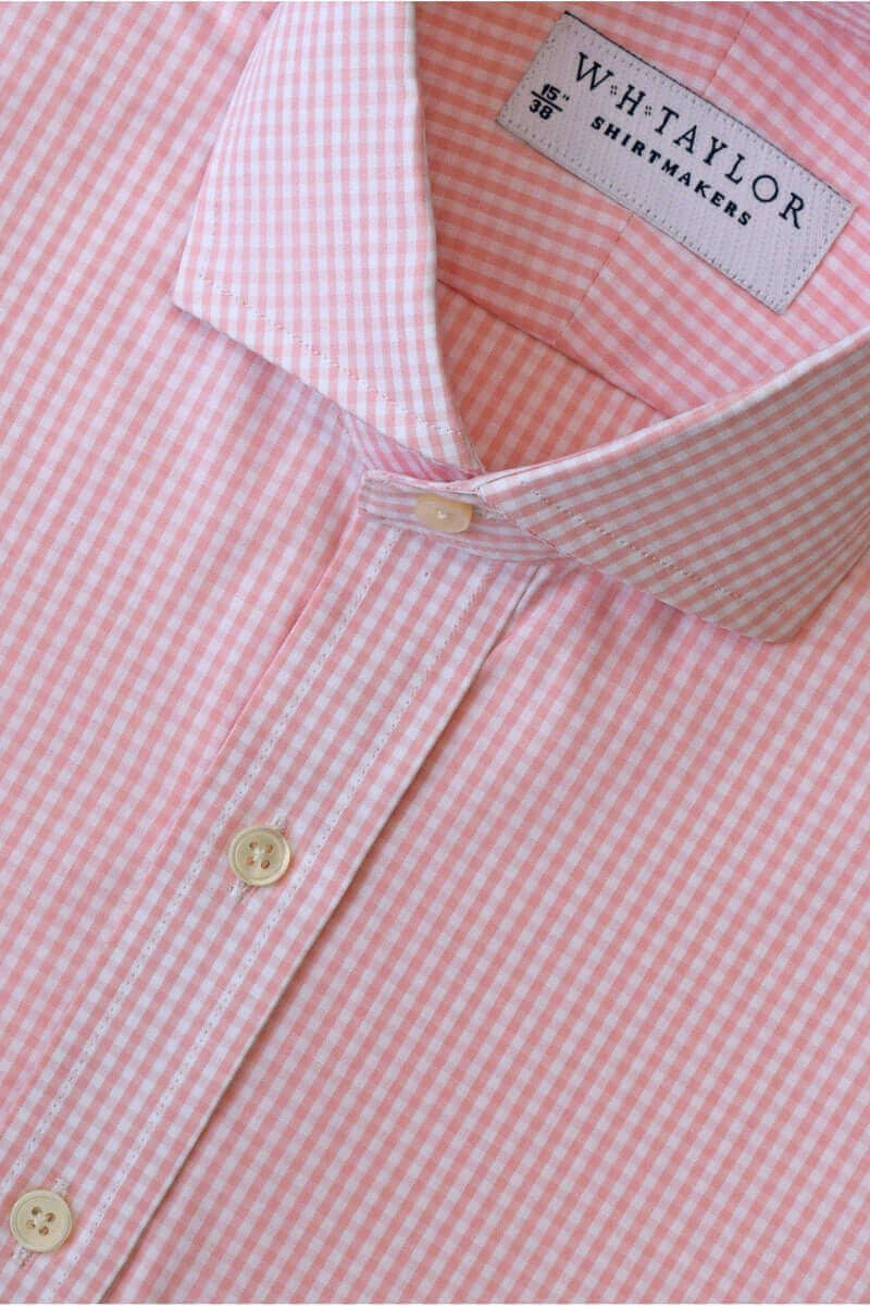 140's Superfine Pink Small Gingham Check Poplin Men's Bespoke Shirt - whtshirtmakers.com