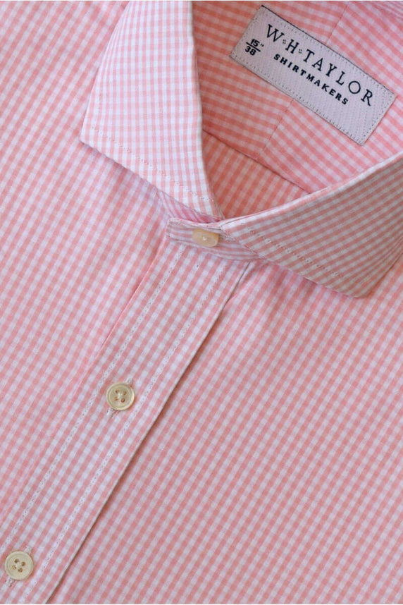 W.H Taylor shirtmakers 140's Superfine Pink Small Gingham Check Poplin Bespoke Shirt
