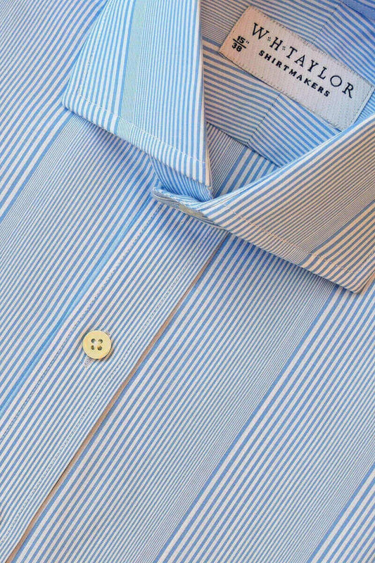 Blue Bar code Stripe Poplin Ladies Bespoke Shirt - whtshirtmakers.com