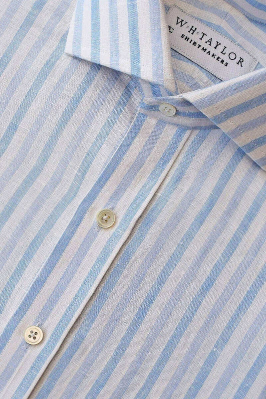 Blue Butcher Stripe Linen Ladies Bespoke Shirt - whtshirtmakers.com